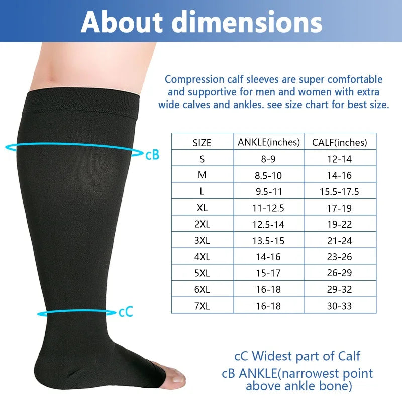 Compression stockings for blood circulation that relieve pain, varicose veins and fatigue.